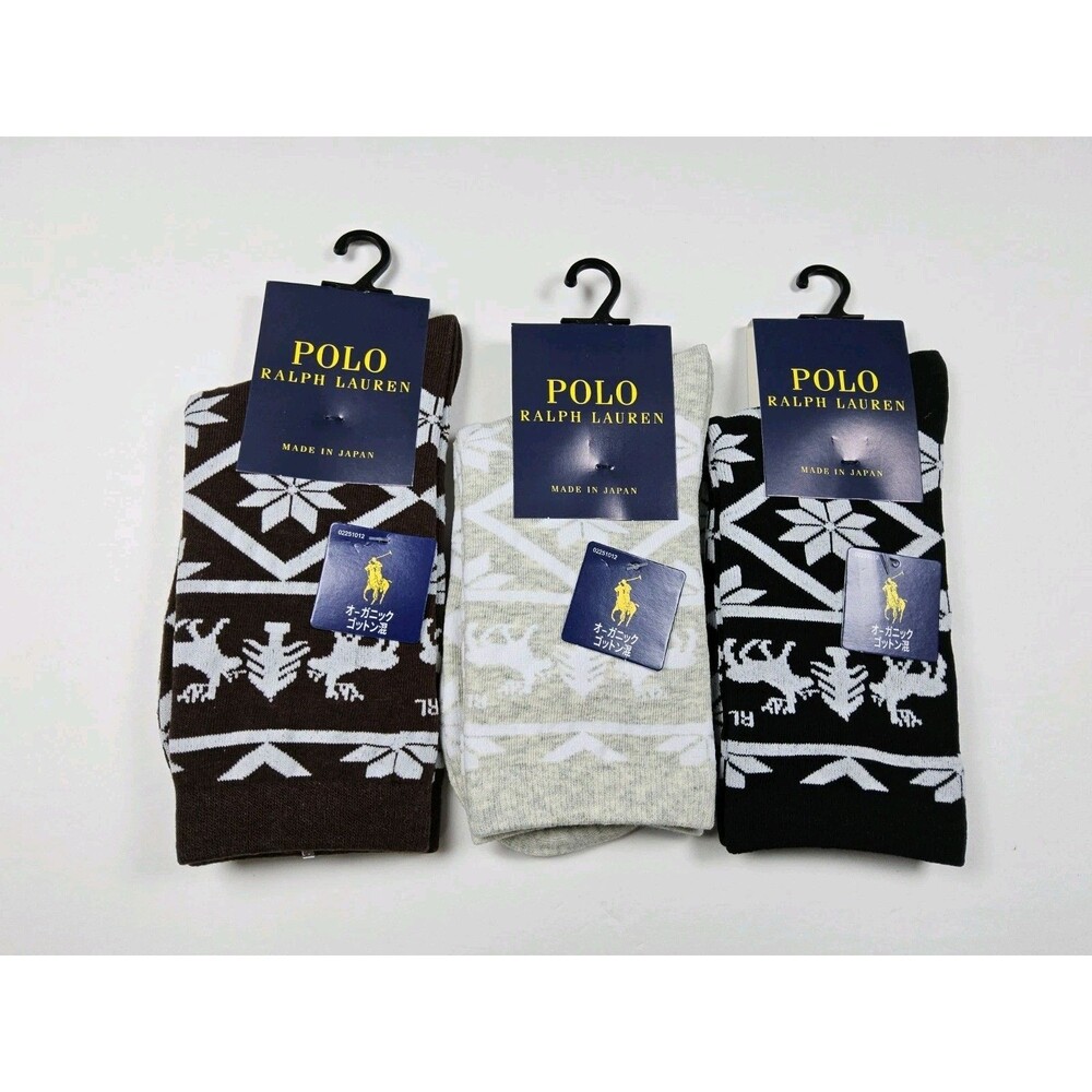 Polo Ralph Lauren Organic Cotton Lot Of 3 Holiday Socks Japan Size US 5-8